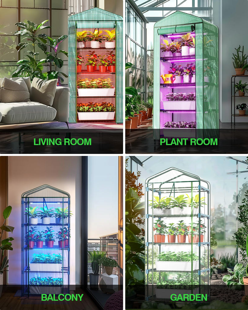 Mini Indoor Greenhouse with Grow Light - Small Portable Outdoor Plant Green House Cabinet with Wheels, Thermometer
