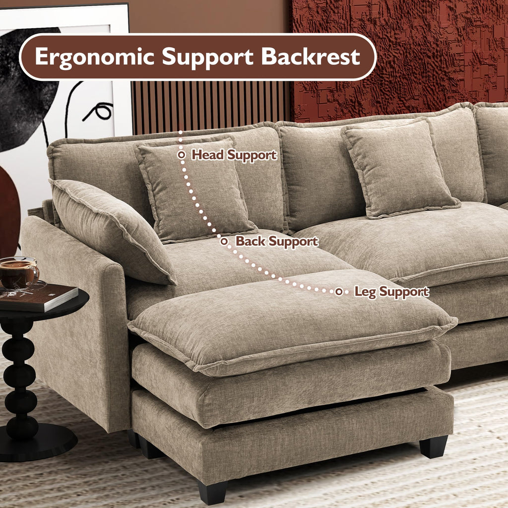 111.4" U Shaped Modern Sofa Modular Sectional Luxurious and Comfortable with 2 Ottoman, 5-Seat Chenille Deep Seat