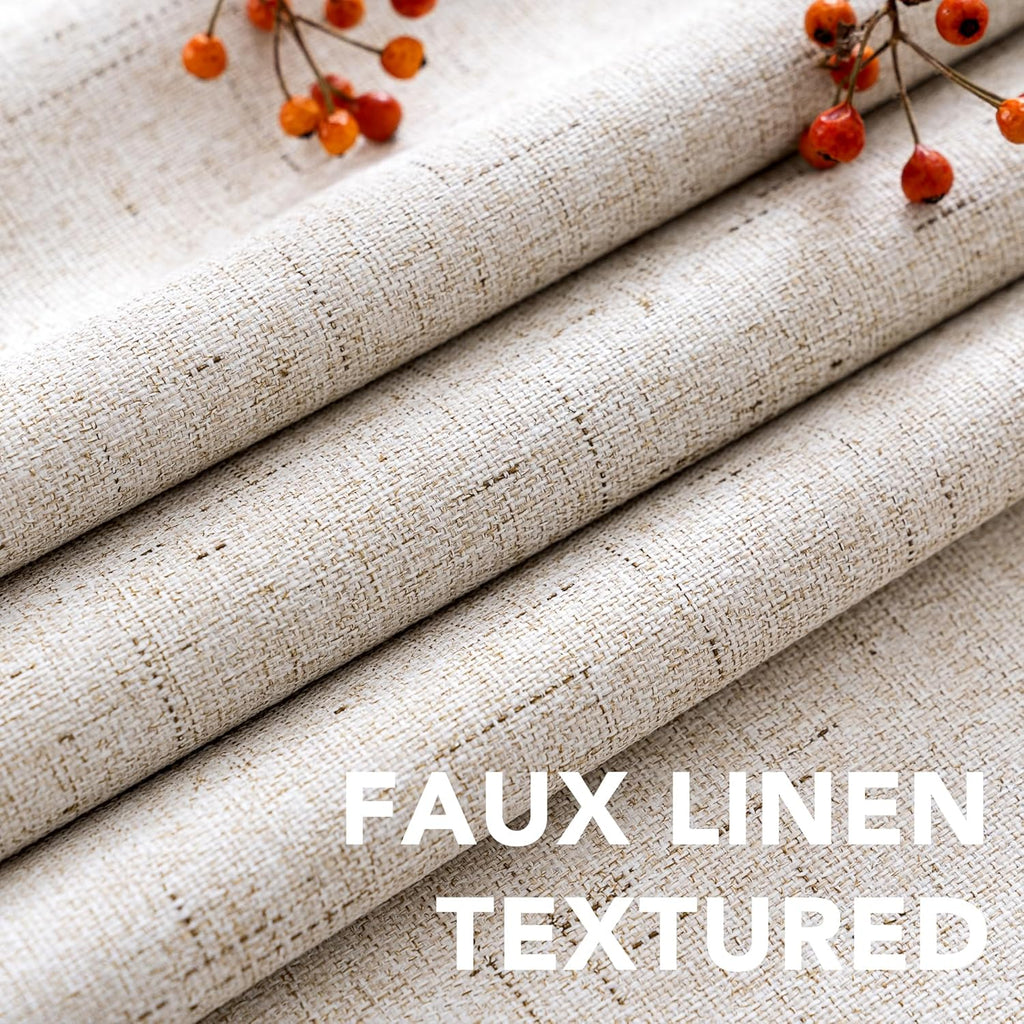 Linen 100% Blackout Curtains for Bedroom Light Blocking Curtains, Textured Curtains for Living Room 84 inch Grommet