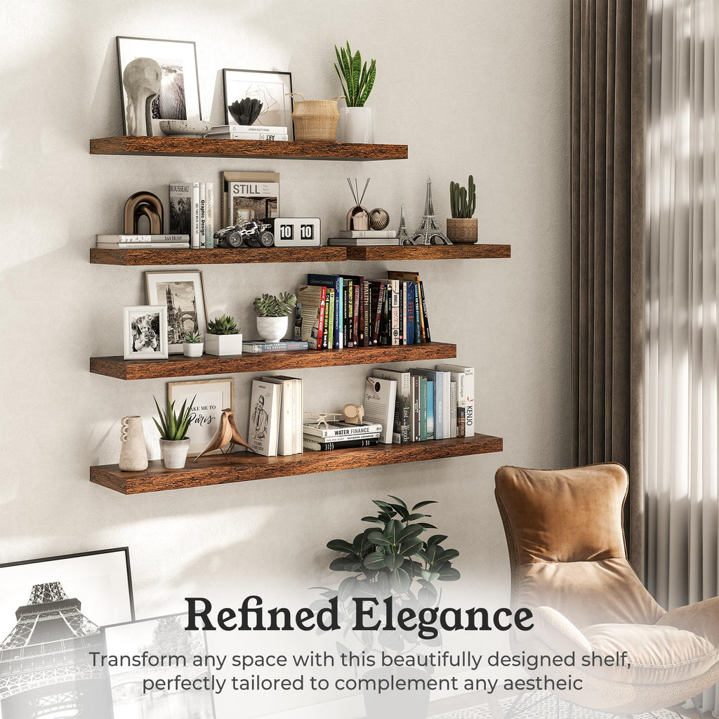40" Rustic Brown Floating Shelves 12inch Deep Wall Shelf, Set of 2