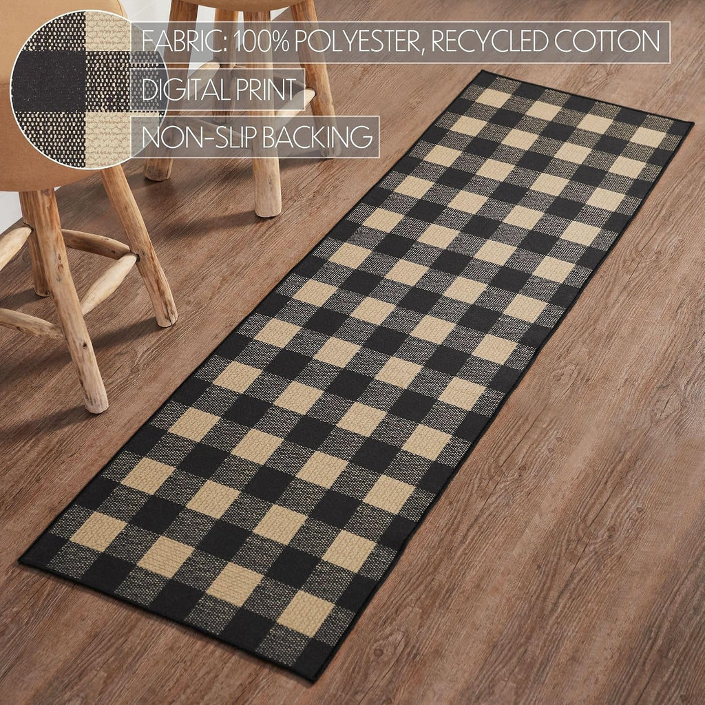 Black Check Indoor Rug/Runner Rect 22x78, Polyester Area Rug, Accent Rug, Floor Decor, Black Check Collection