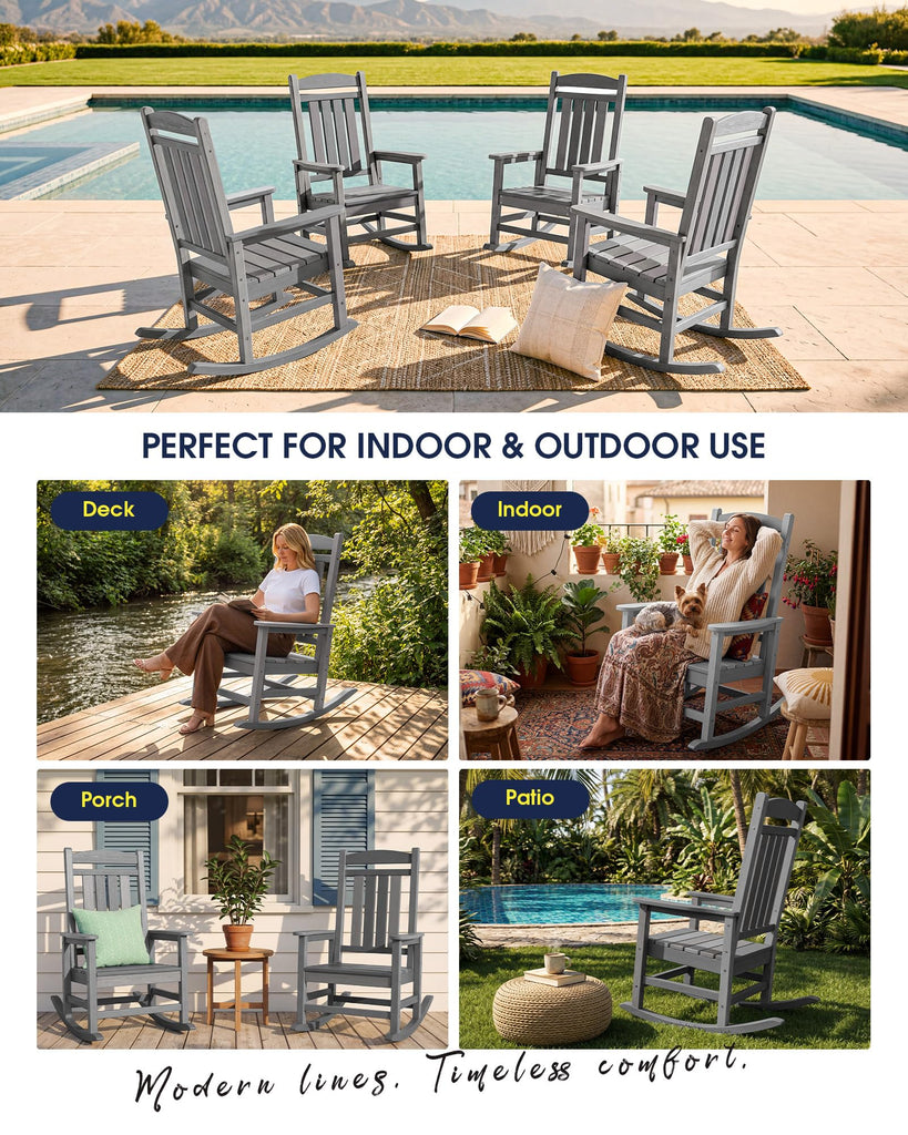Oversized Outdoor Rocking Chair, Porch Rockers, Unique Gray