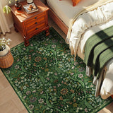 3x5 Dark Green Boho Floral Vintage Area Rug,Soft Lightweight Low Pile Non-Shedding Carpet,Machine Wa
