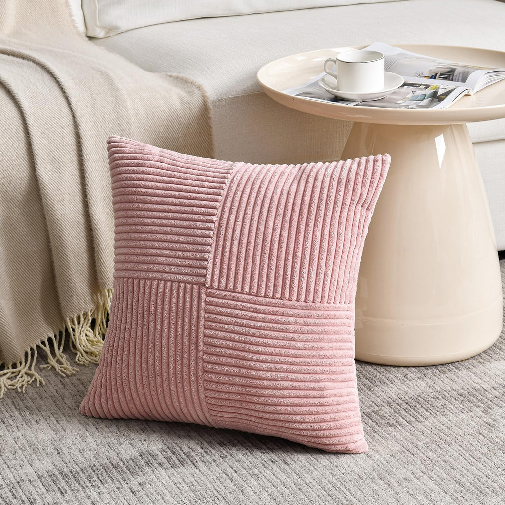 2 Packs Blush Pink Decorative Throw Pillow Covers 22x22 Inch Couch Bed Sofa, Rustic Farmhouse Boho Home Decor, Soft
