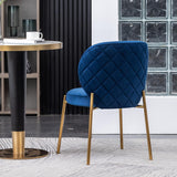 Amoa Contemporary Golden Metal Legs with Velvet Upholstered Dining Chairs Set of 2, Blue