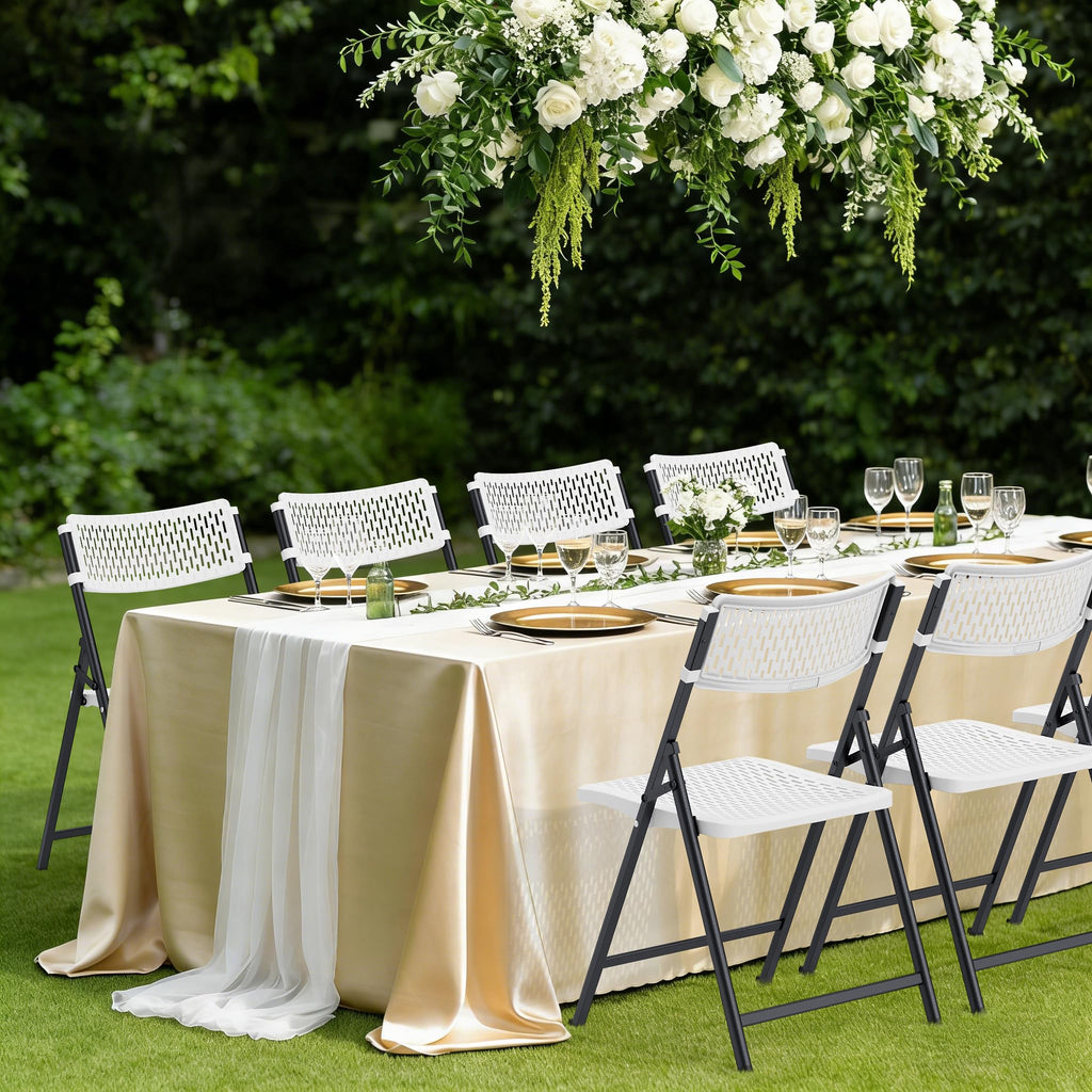 Folding Chairs 8 Pack, White Folding Chairs with Breathable Plastic Mesh Back & Seat, Sturdy Metal Frame Support up