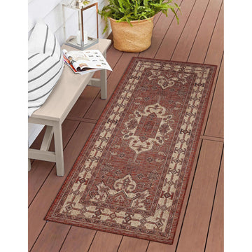 Carmel Indoor/Outdoor Power Loomed Synthetic Blend Low Profile Area Rug - Traditional Border Global Southwestern