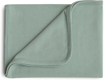 Extra Soft Baby Blanket | Cotton and Elastane Ribbed Receiving Blanket, Swaddle, Stroller | 35x35 Inch (Roman Green)