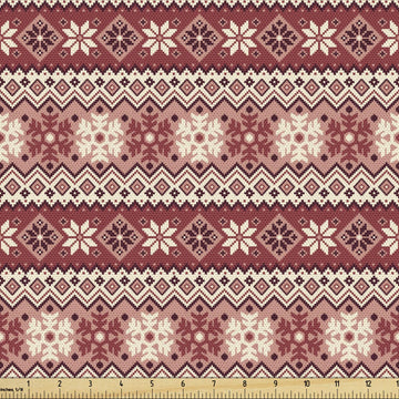 Nordic Fabric by The Yard, Ancestral Classic Scandinavian Geometric Pattern Pixel Look Snowflakes, Decorative Fabric