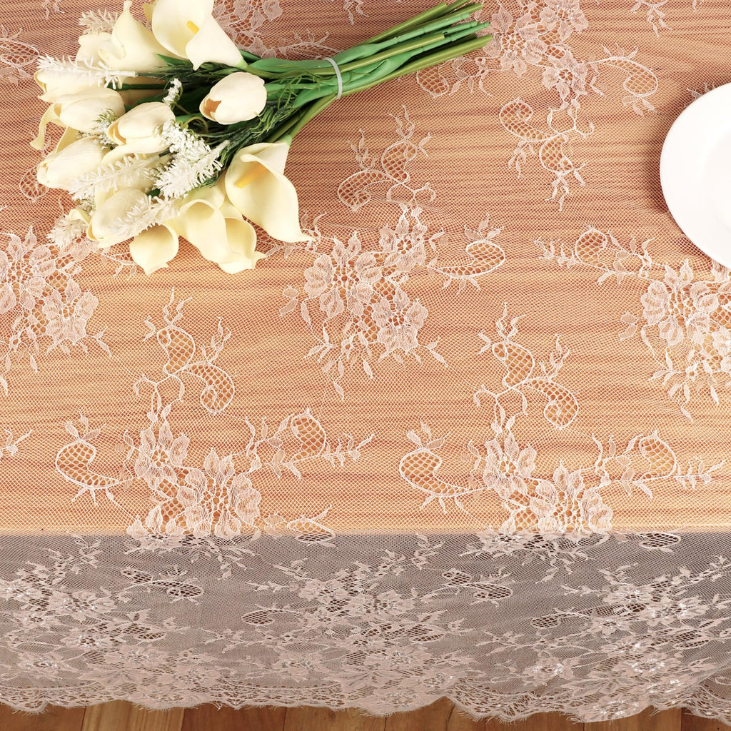2 Pcs Ivory Lace Tablecloth 60 X120 Inches Vintage Tablecloth Sheer Overlay Rectangle Floral Embroidered Lace Table