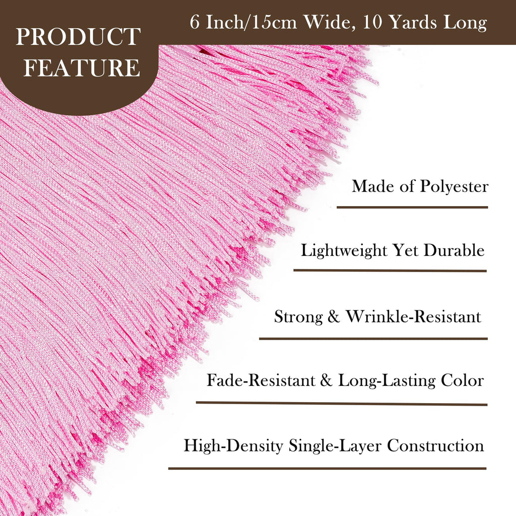 Sewing Fringe Trim, 10 Yards, 6 Inches Wide, Pink for DIY Crafts