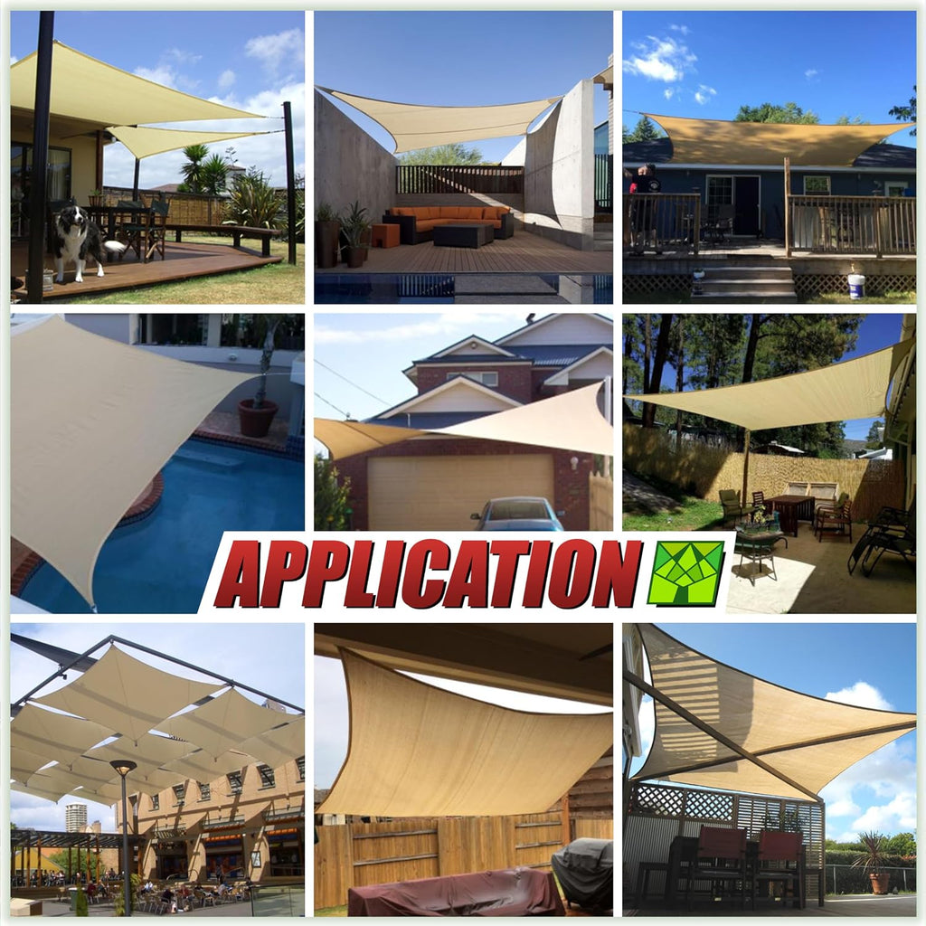 14' x 14' Beige Rectangle Waterproof Shade Sail UPF50 Canopy Awning Shelter, 95% UV Block, Garden Carport Outdoor