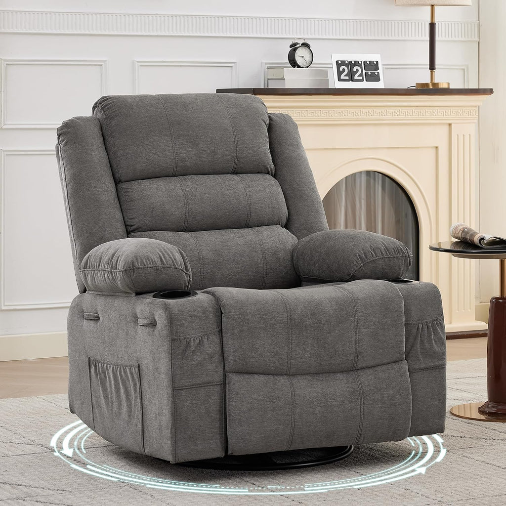 Rocking Recliner Chair for Adults Wide 360° Swivel Rocker Recliner | with Cup Holder Nursery Glider with Upholstered