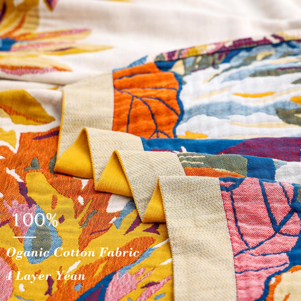 Boho Large Throw Blanket for Bed Couch, 100% Organic Cotton Soft Throw-Floral Butterfly Decor Fall Blanket for