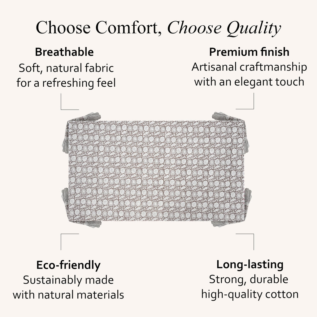 CPC Rustic Brown Block Print Ruffle Rectangle Tablecloth 60x108 Inch
