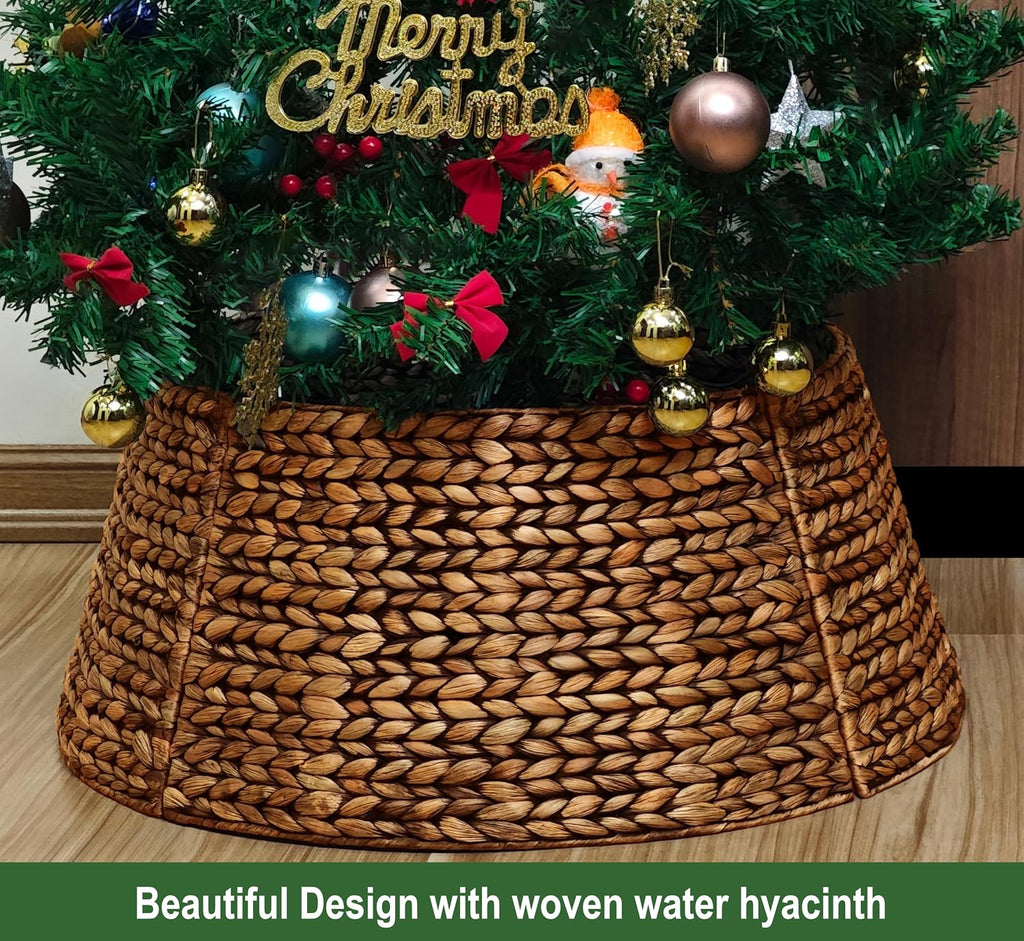 Rattan Christmas Tree Collar, Brown Wash, 24 inch