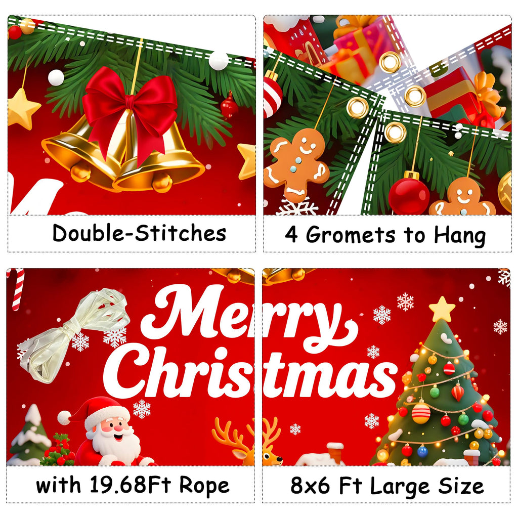 8x6ft Merry Christmas Backdrop Large Christmas Party Decoration Banner Xmas Backdrops for Wall Photography Background