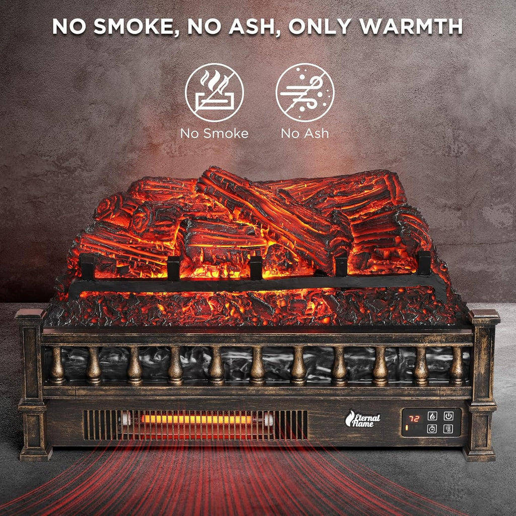 23 Inch Infrared Electric Fireplace Log Insert with Realistic Ember Bed, Remote Control, Thermostat, Timer, 1500W