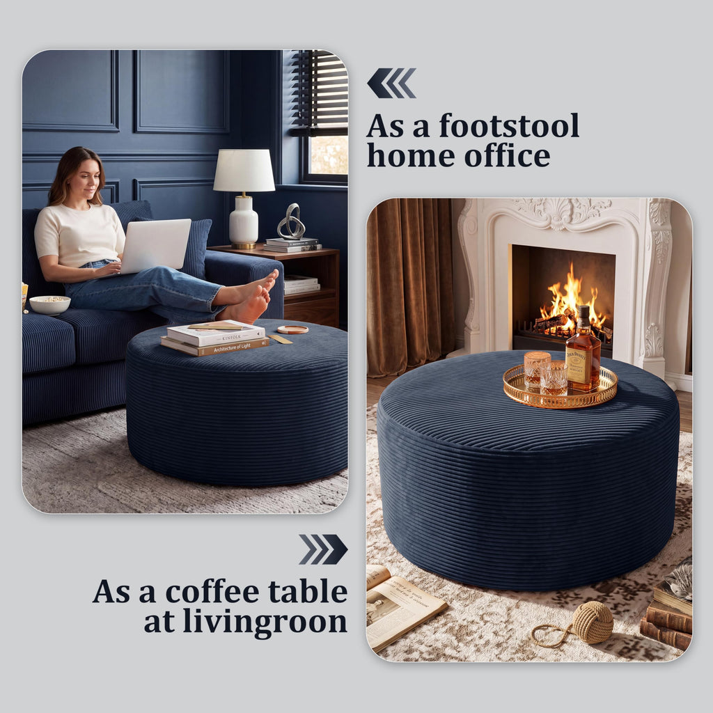 Coffee Table Round Ottoman, Oversized Footrest for Couch with Removable Cover Large Floor Seating for Adults Ottomans