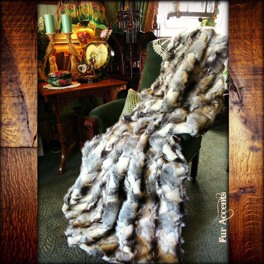 Plush Gray Rabbit - Premium Quality Faux Fur - Designer Throw Blanket - Soft Minky Cuddle Fur Lining (4'x5')