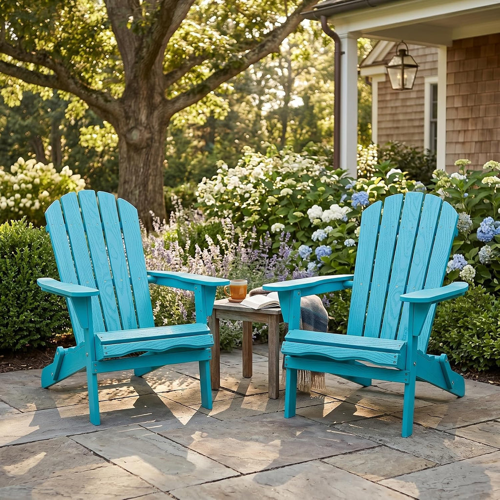 Adirondack Chair Set of 2, Solid Wood Outdoor Folding Embossed Adirondack Chairs Oversized Wooden Lounge Patio Chair
