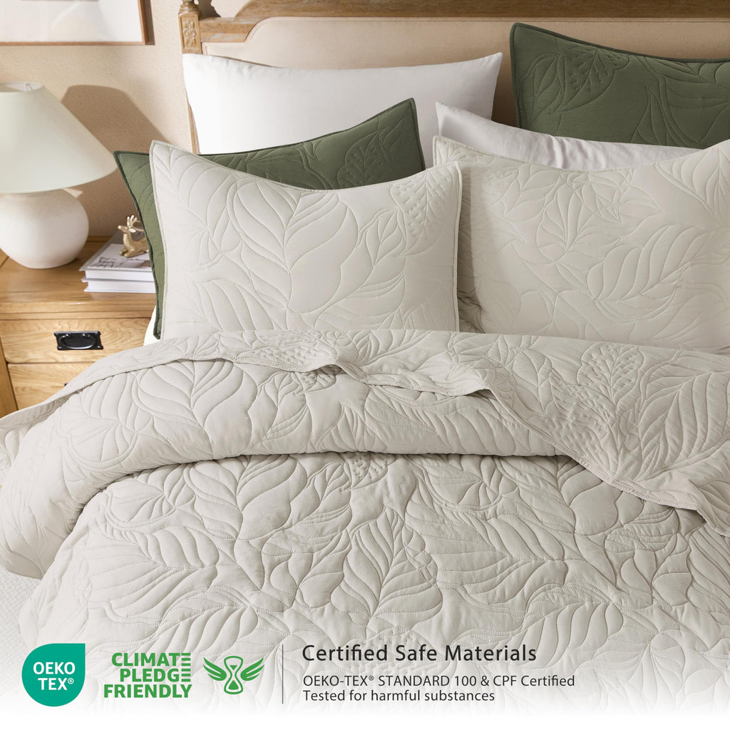 Beige California Quilt Set, Oversized Neutral Soft Lightweight Bedspread, Farmhouse Rustic Country