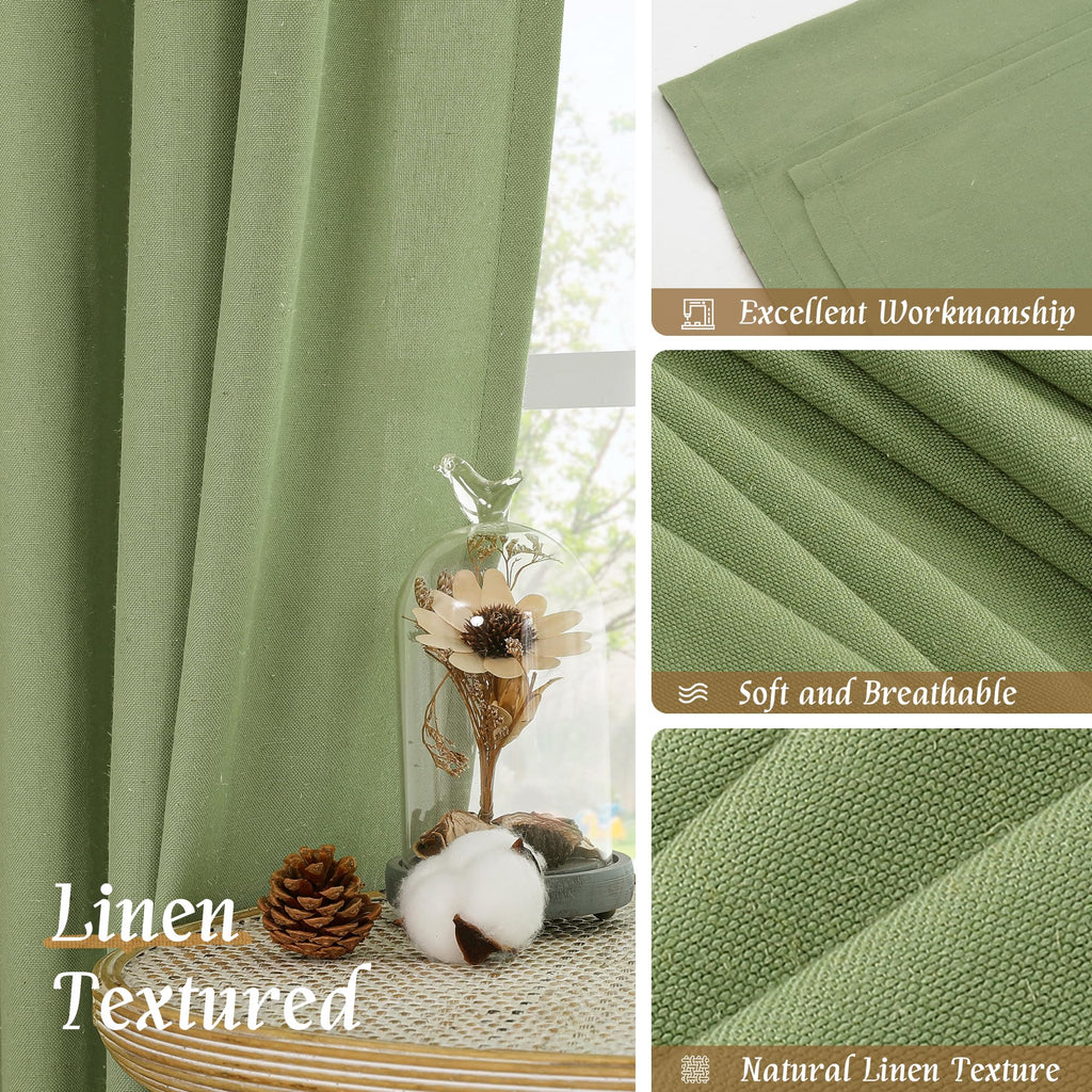 Sage Green Small Linen Curtains 30 Inch Length Window