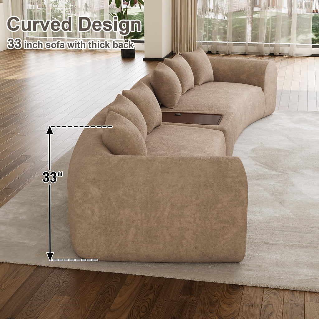 177" Oversized Curved Sectional Sofa, Chenille Cloud Couch, Camel