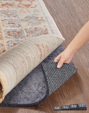 Non Slip Cushioned Rug Pad Gripper, Felt and Silicone Backing, 8 x 10 Ft, 3/8 inch Thick Carpet Liner Protector Mat - Set of 99