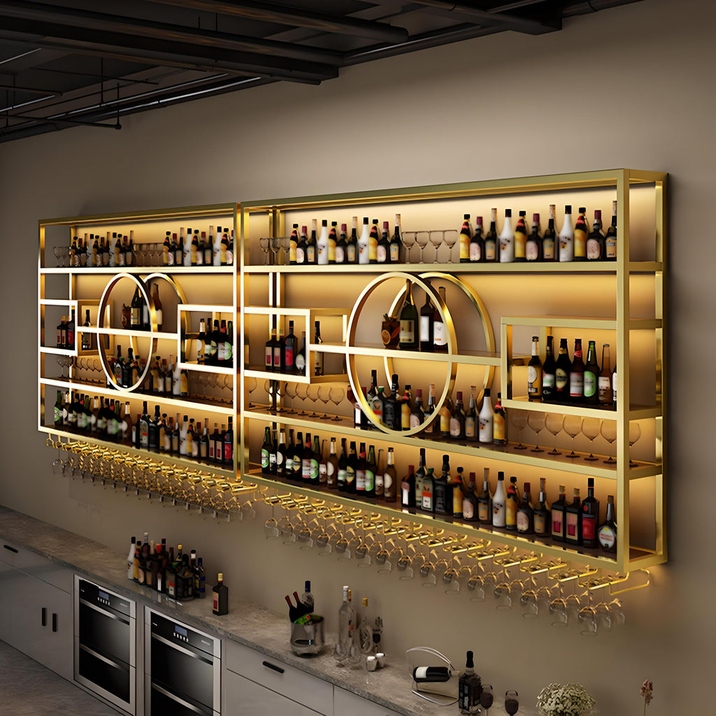 126in Large Wall Mounted Wine Rack, Modern Metal Wine Bottle and Glass Holder, 4-Tiers Liquor Bottles Floating