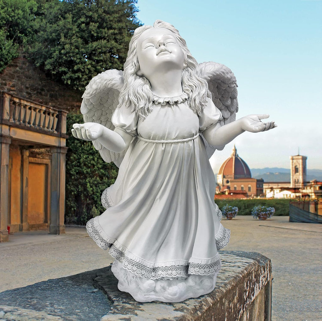In Grace Girl Child Angel Memorial Indoor/Outdoor Garden Statue, 14 inches wide, 24 inches tall, Cast Stone Resin