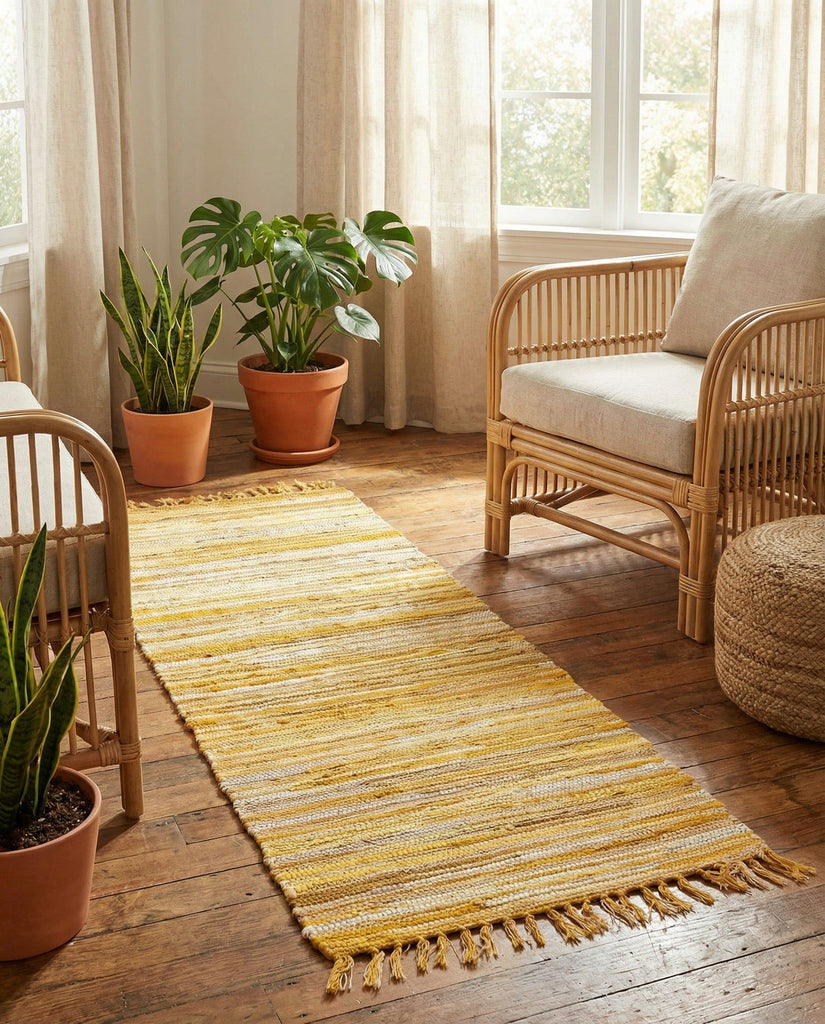 Chindi Cotton Collection Rug - 6 Ft Runner Yellow Flatweave Rug Perfect s, Entryways