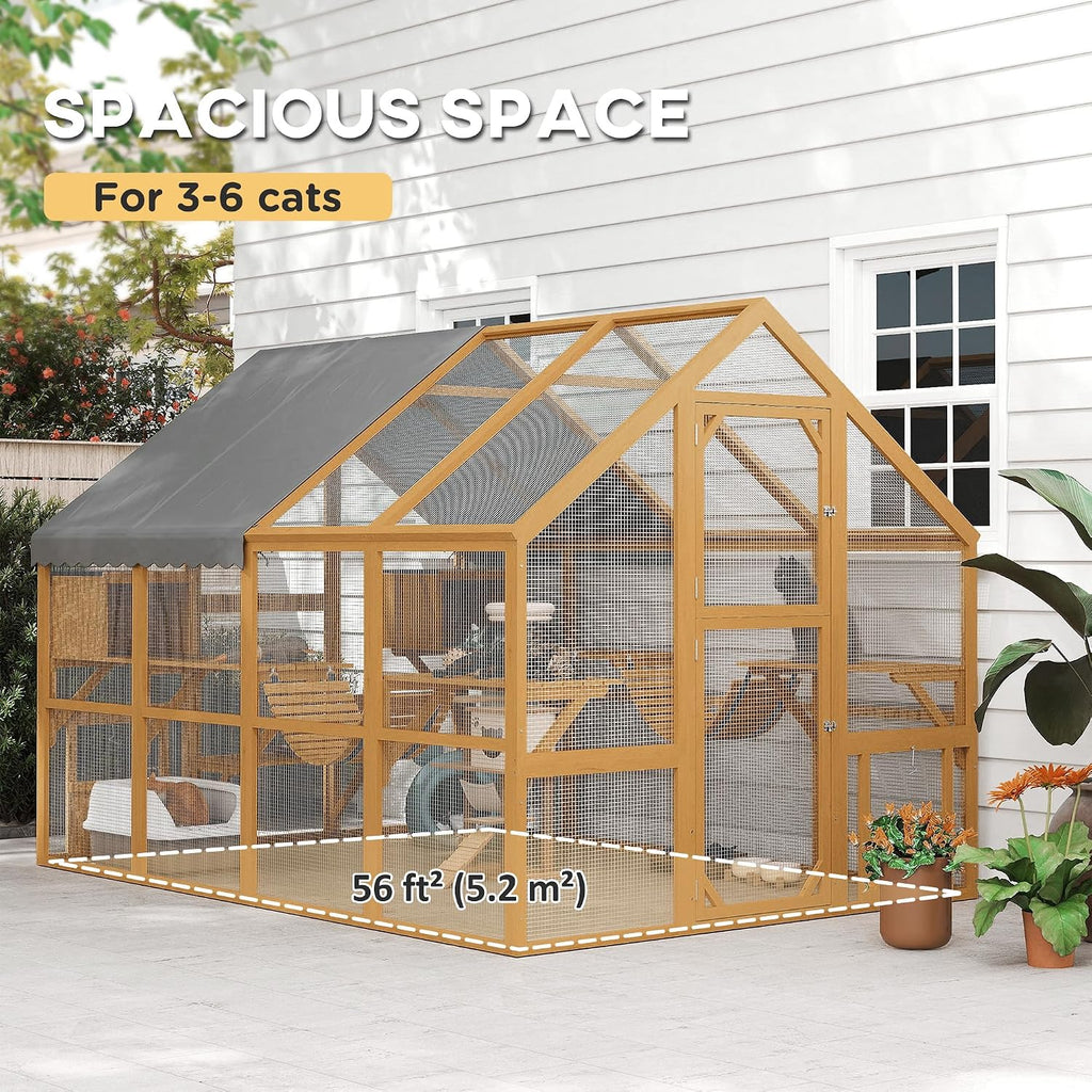 110" L Large Catio Outdoor Cat Enclosure for Multiple Kittens Yellow