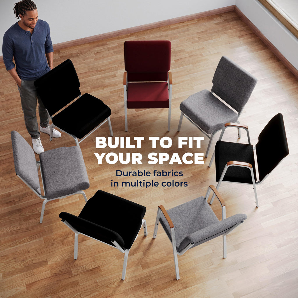 4 Pack HERCULES Series 18.5''W Stacking Church Chair in Black Fabric - Silver Vein Frame