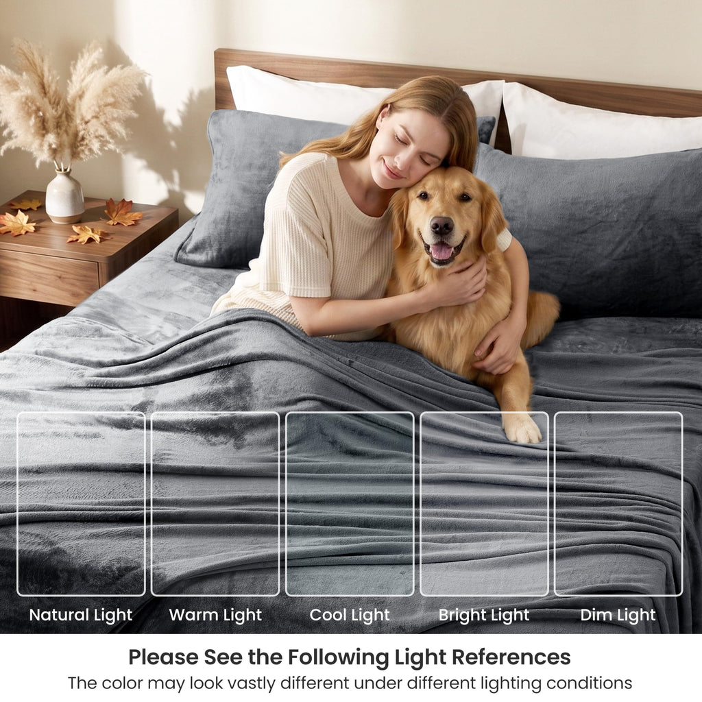 Flannel Sheets Set, Grey, 4 Pieces, 15" Deep Pocket