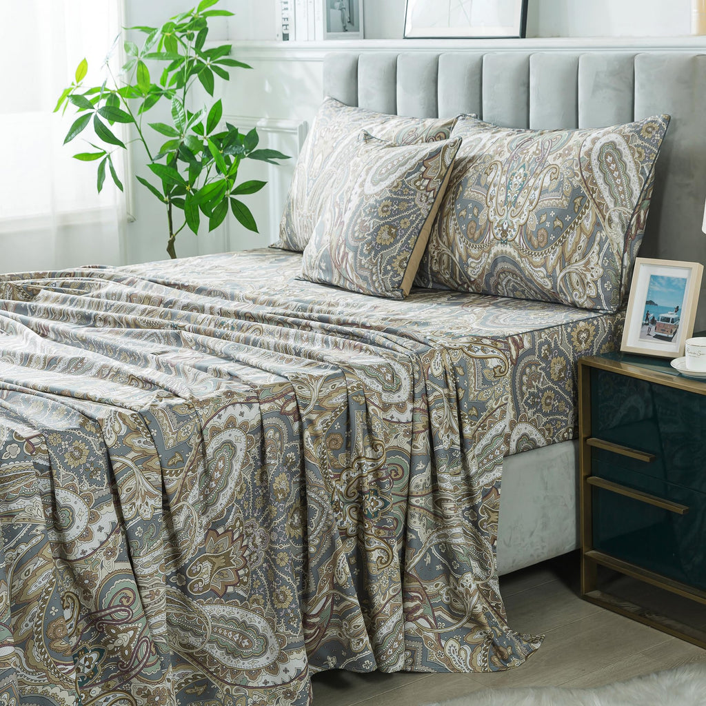 Paisley Sheets Set Full Classic Boho Paisley Bedding Luxurious Bohemian Damask Paisley Bed Sheet Set Breathable 100%