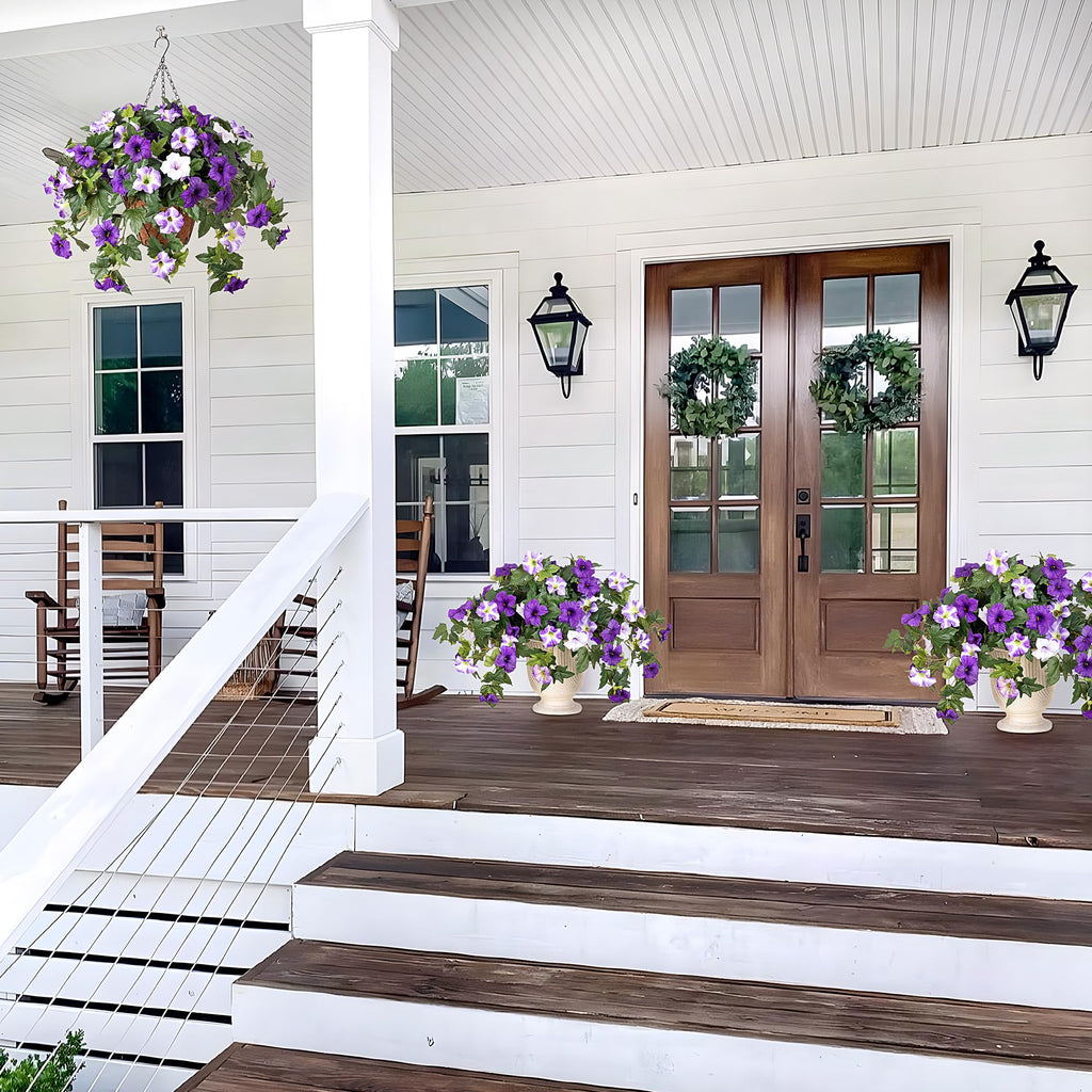 Artificial Hanging Fake Flowers with Basket Plants for Outdoor Decor