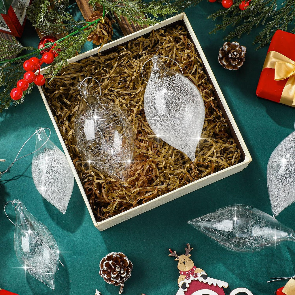 12 Pcs Clear Glass Christmas Ornaments for Xmas Tree, Bulb Ball