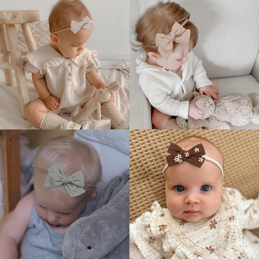 Baby Girl Bows and Headbands,14 pcs Stretchy Soft Nylon Hairbands Hair Bows for Newborns, Infants, Toddlers