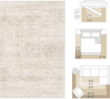 3x5 Washable Area Rug Beige Vintage Neutral Distressed Non Slip Low Pile Floral Retro Indoor Carpet 