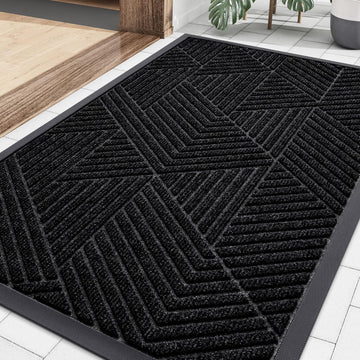 Front Door Mat Outside Entrance, Low Profile Rubber Doormat, 35x23 | Irregular Triangle, Black, Sturdy Heavy Duty Mat