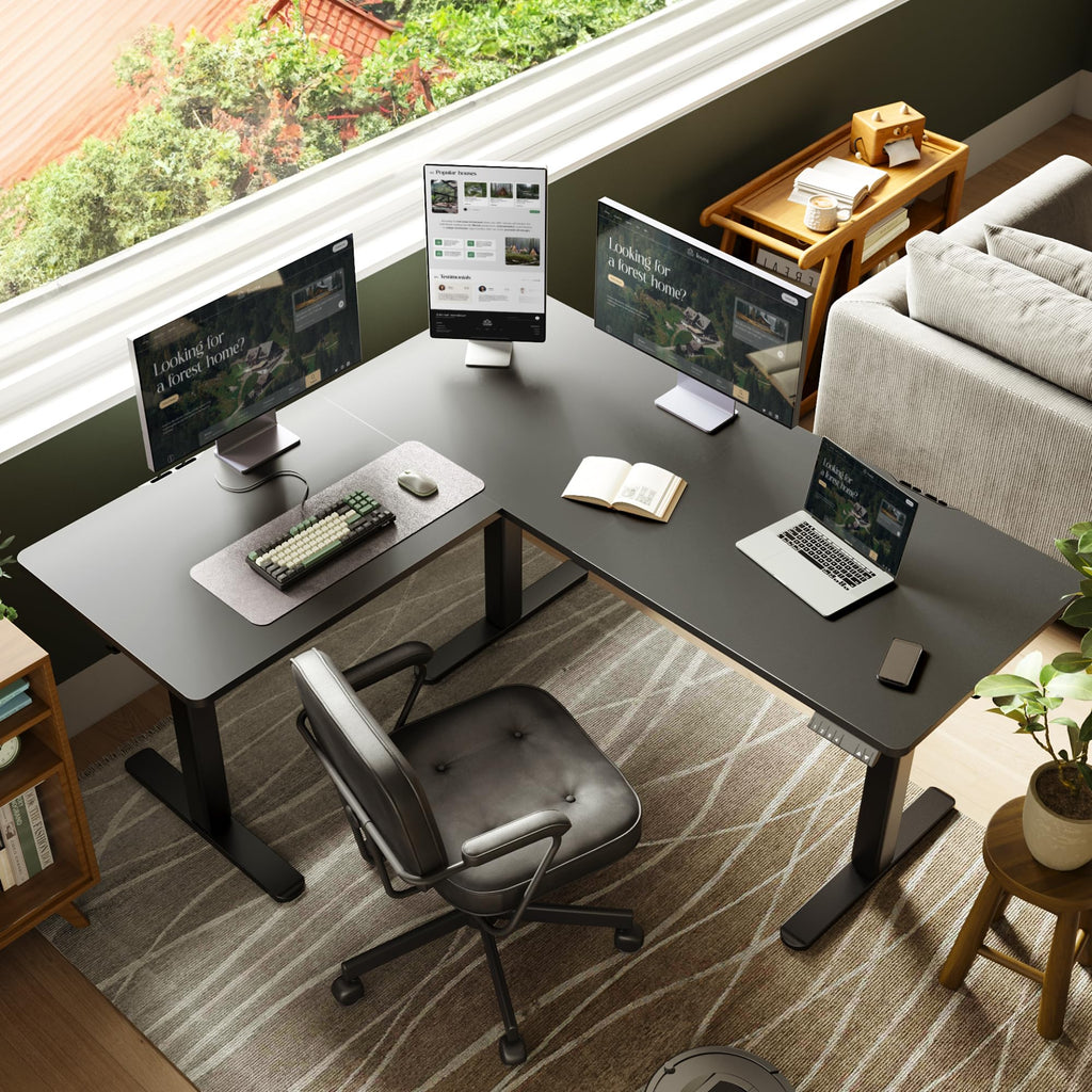 L Shaped Standing Desk, Electric Standing Desks L Shape Adjustable Height Dual Motor, 63 x 55 Inch Corner Standing