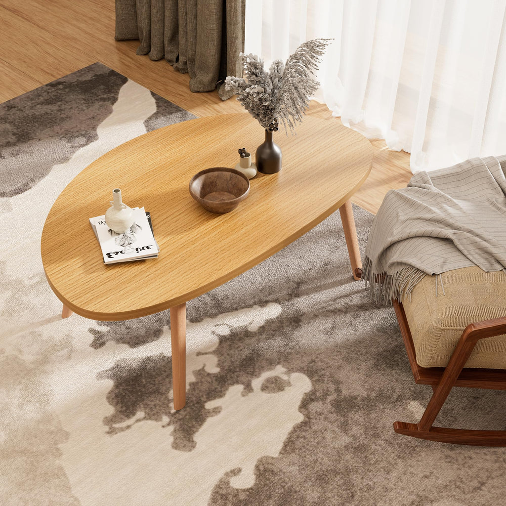Coffee Table, 31.5" Low Coffee Tables with Solid Wood Legs Kidney Natural