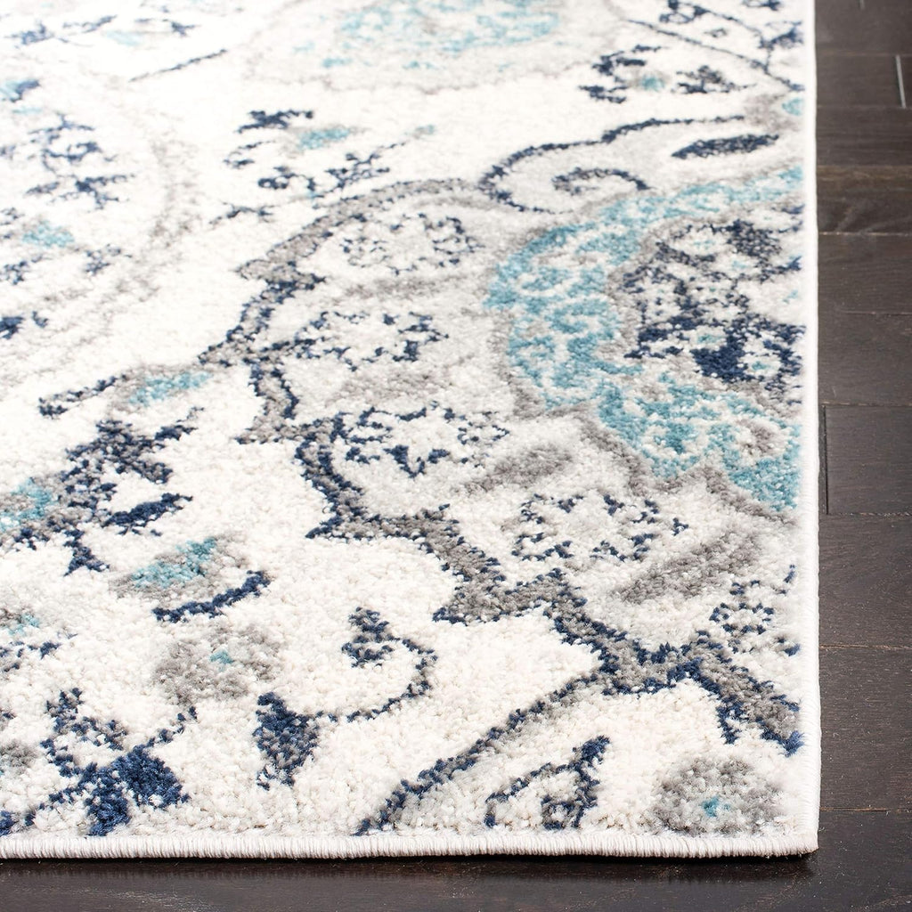 Madison Collection Area Rug - 5'3" Square, Cream & Light Grey, Boho Chic Glam Paisley Design, Non-Shedding & Easy
