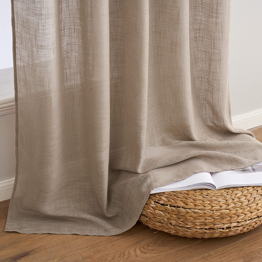 Taupe Linen Curtains 52x108 Inch Long Living Room Decor