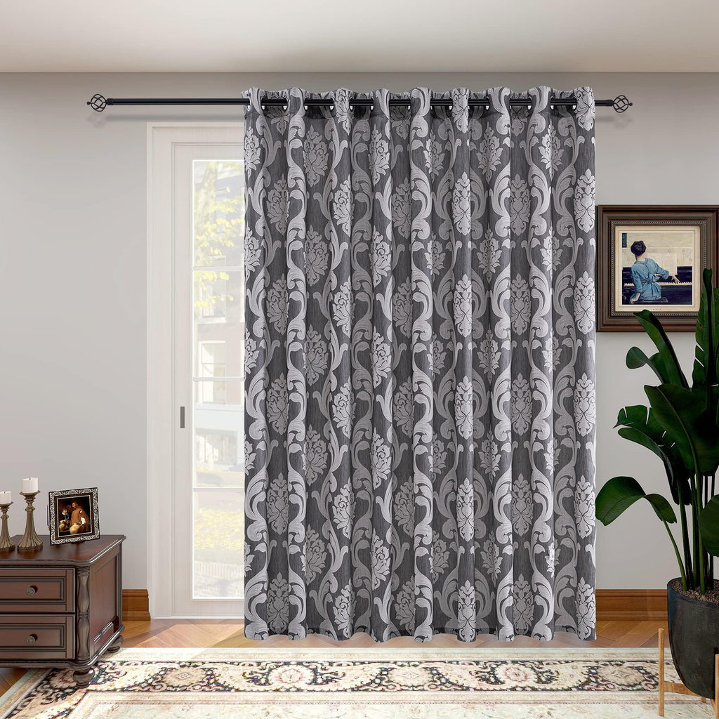 Sliding Door Curtains Luxury Patio Doors Damask Extra Wide Silver Gray Curtains for Room Divider 1 Panel Grommet Top