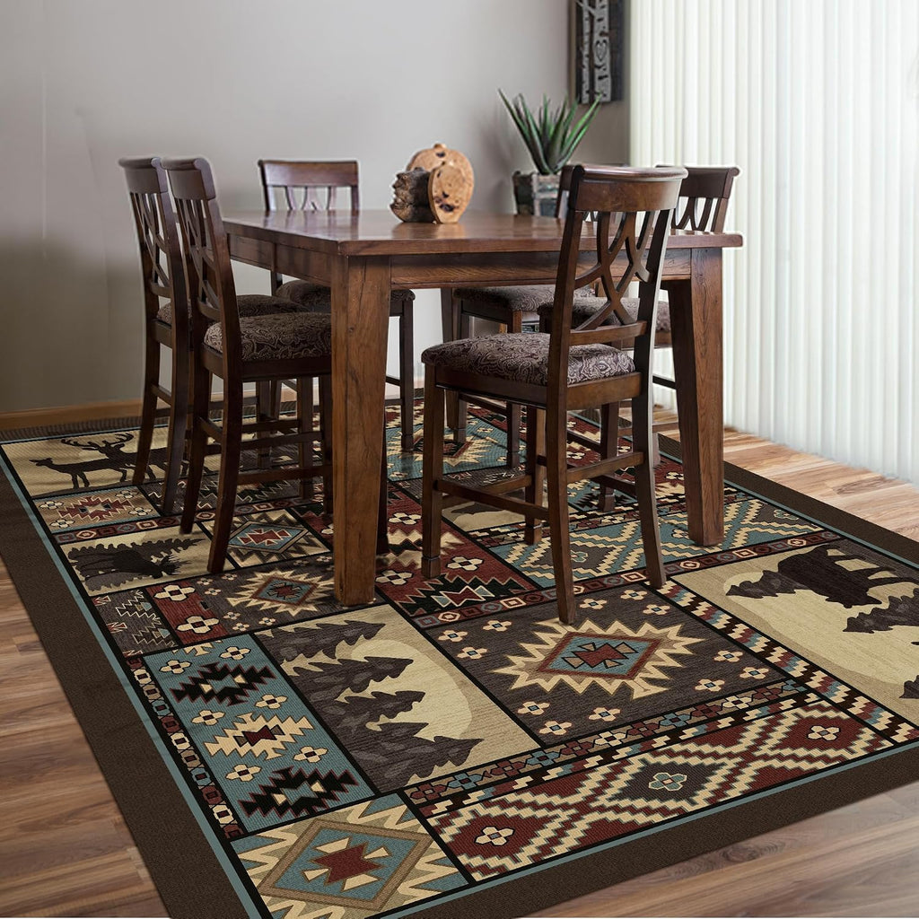 Rustic Cabin Area Rug, Southwestern Decor, Brown Washable Rug