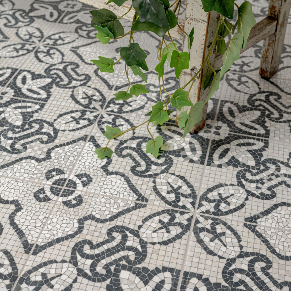 Porcelain Encaustic Floor & Wall Tile | Galleria Amalfi Bianco |8" x 8"