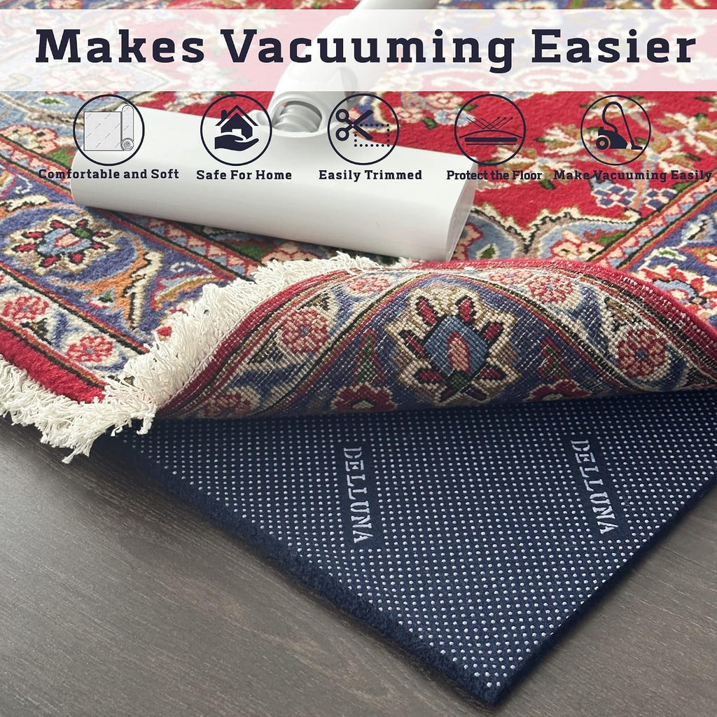 Non-Slip Area Rug Pad 5'x7', 3/8" Thick Double Side Rubber + Felt, Premium Deluxe Cushioned- Safe for All Floors