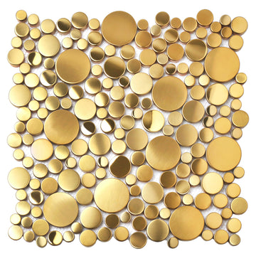 Gold Tile Backsplash Wall Penny Round Bubble Tiles Shower Floor (Box of 5 Sheets)